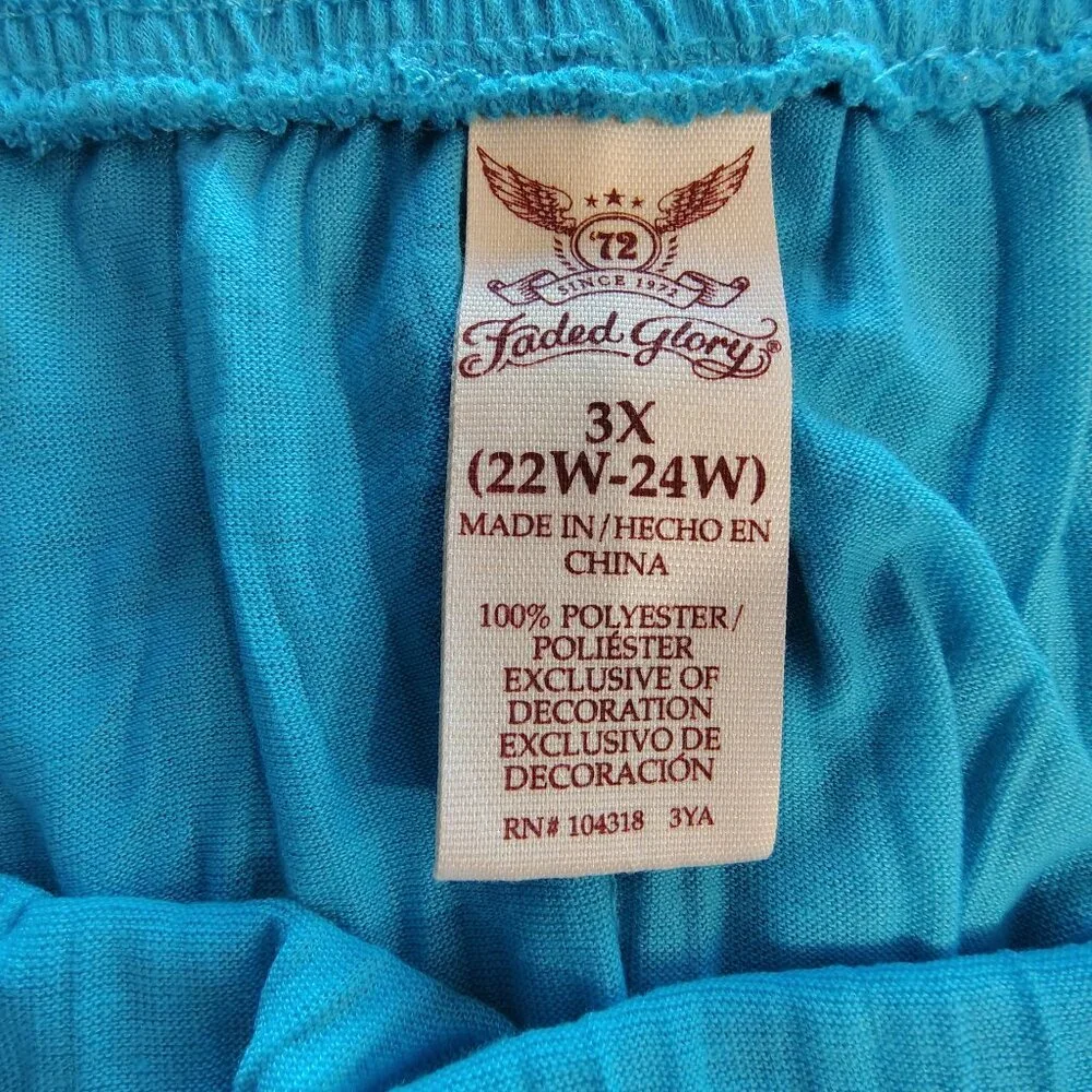 Faded Glory Maxi skirt in aqua blue with crochet trim waist (size 3X)